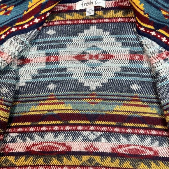 Fresh FX Wool Cardigan Aztec Print Blend Dark Multicolor Women's S/P Cozy Knit - Picture 14 of 16